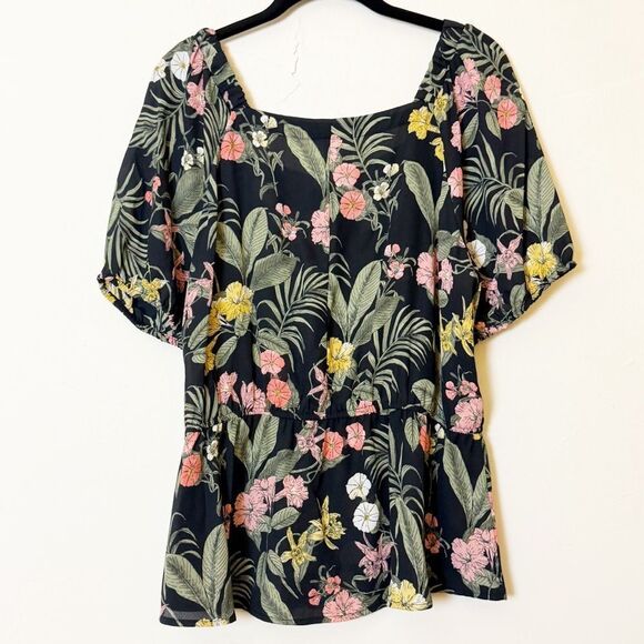 Liz Claiborne Tropical Floral Square Neck Blouse (XL Petite) Off the Shoulder - Picture 5 of 11